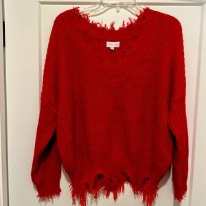 Pink Lily fringe red sweater